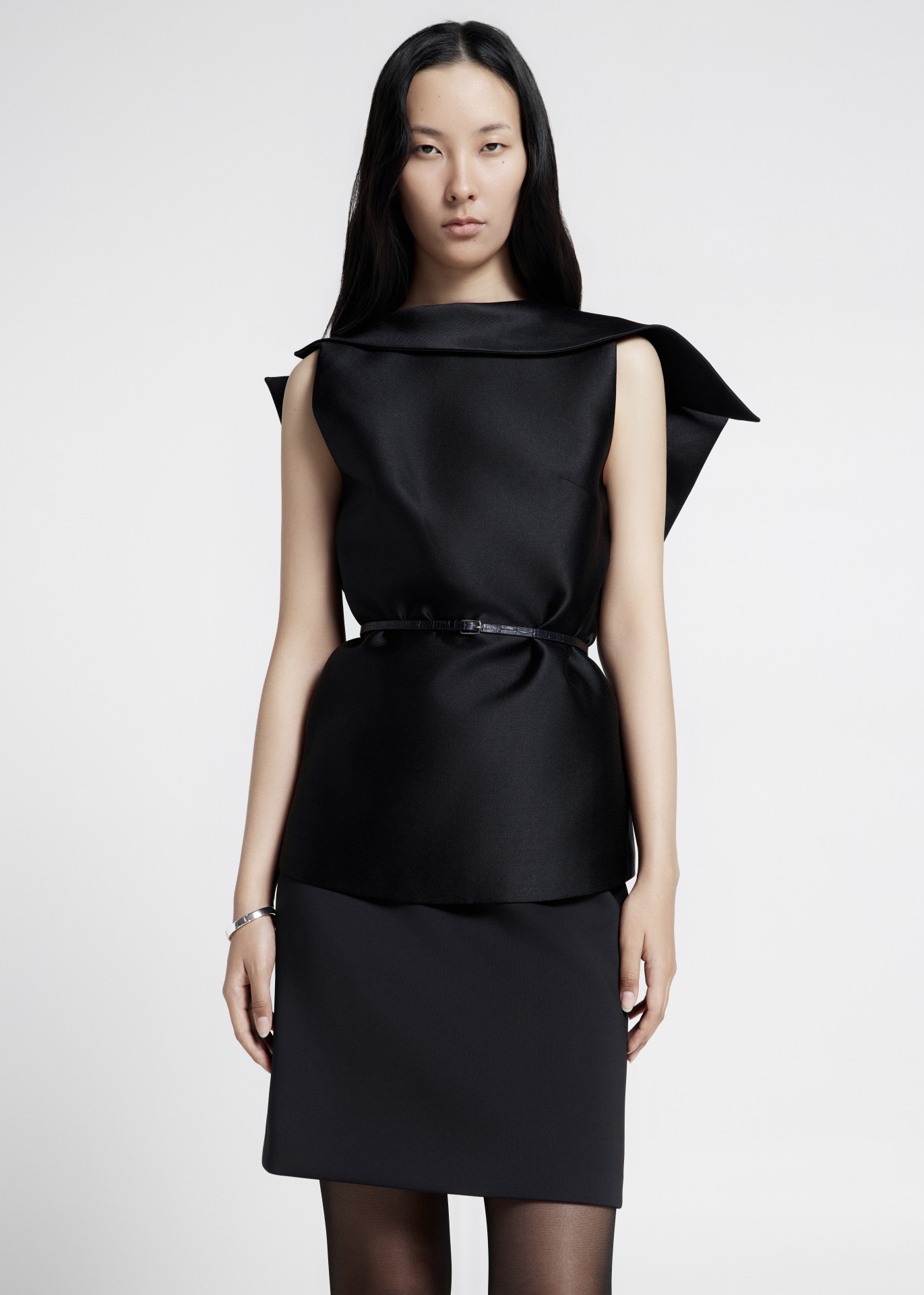 JERI TOP, BLACK TAFFETA
