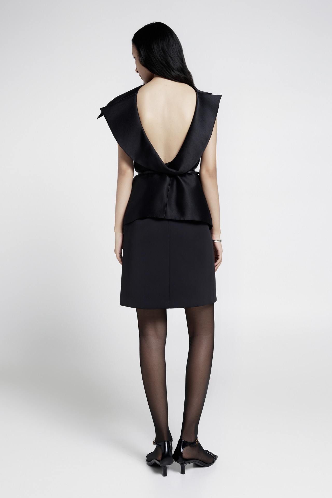 JERI TOP, BLACK TAFFETA