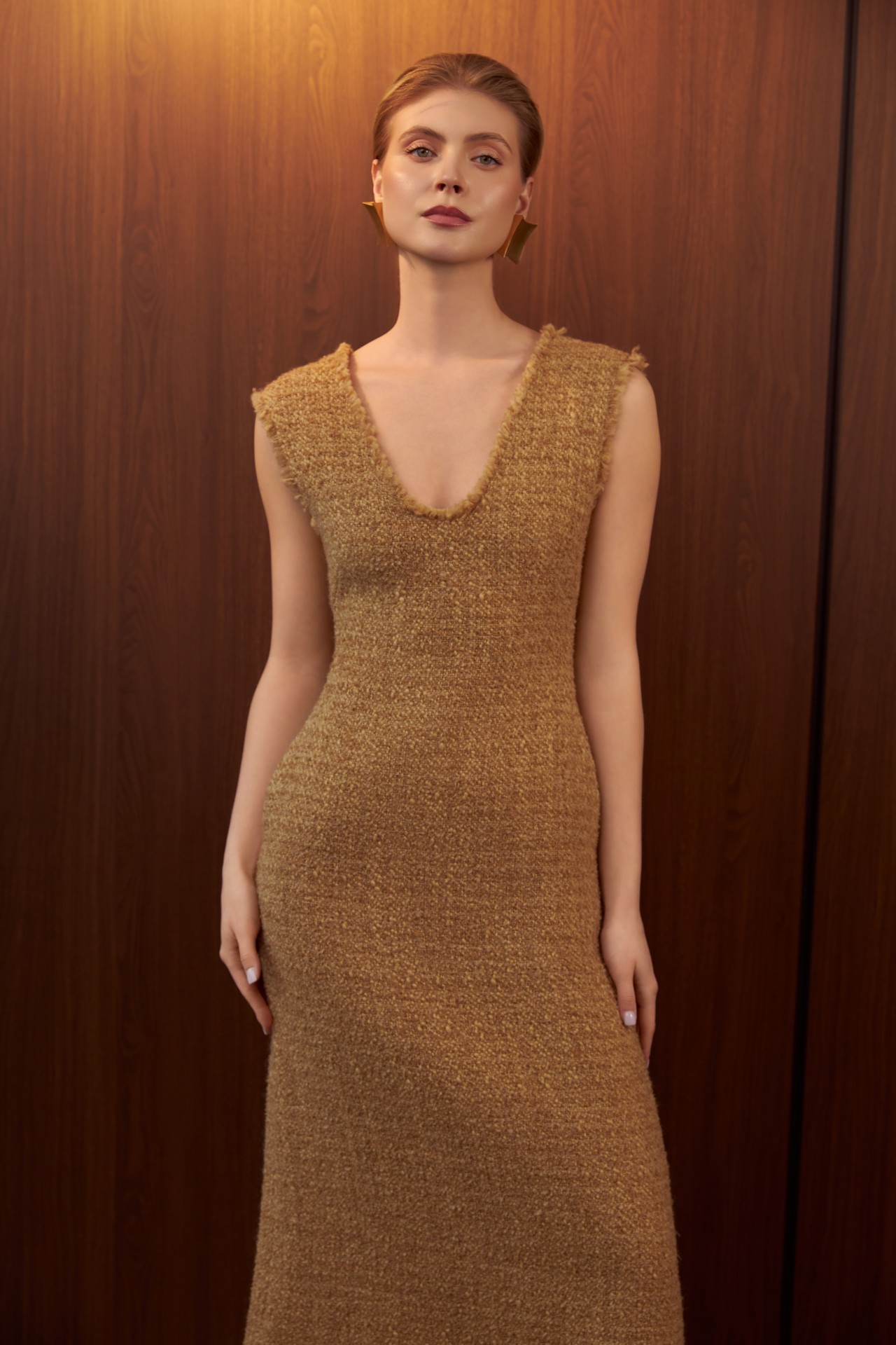 JUDI DRESS, CAMEL BROWN